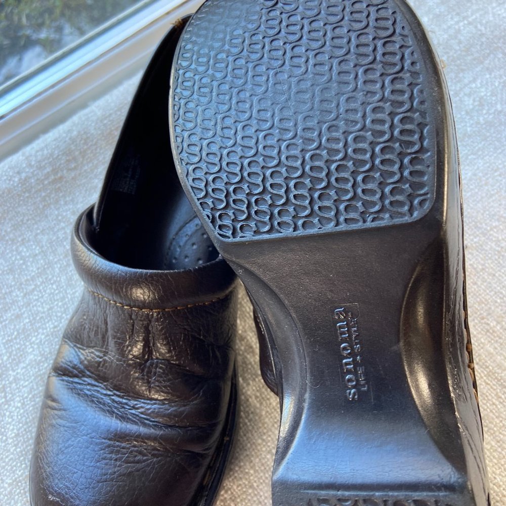SONOMA Brown Leather Daria Medical Comfort Clogs Nurse Shoes Size 8 - Picture 2 of 5